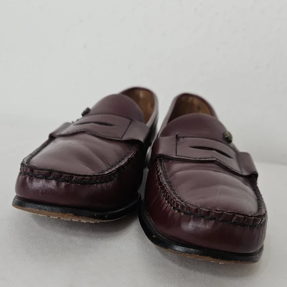 Etienne Aigner Burgundy Leather Penny Loafers Vintage 7N Narrow - Picture 9 of 14